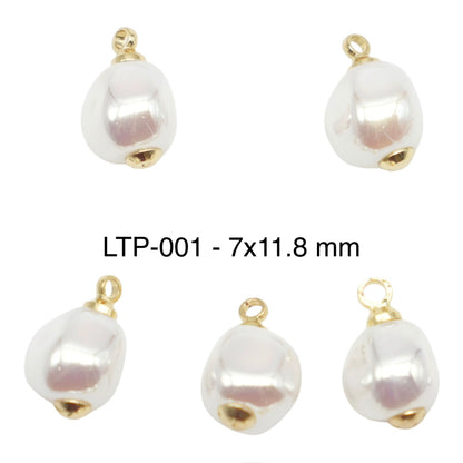 5 Breloques/Pendentifs Perles de Nacre irisée – Finition Laiton Double Rhodié (11 formes disponibles)