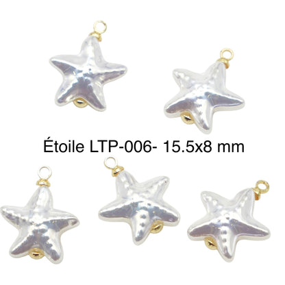 5 Breloques/Pendentifs Perles de Nacre irisée – Finition Laiton Double Rhodié (11 formes disponibles)