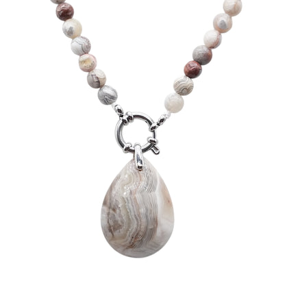 Collier boule en Agate crazy attache bouée en acier avec pendentif goutte 6mm