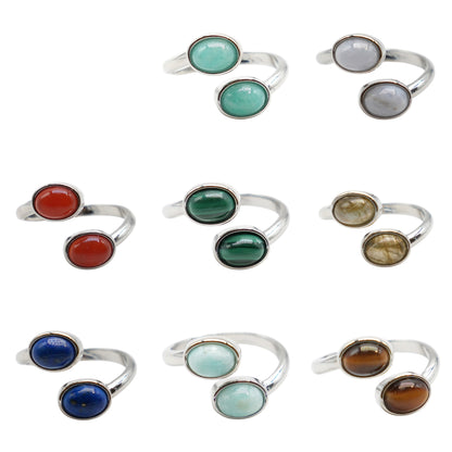 Bague DUO en laiton rhodié & pierre naturelle dorée (Réglable)