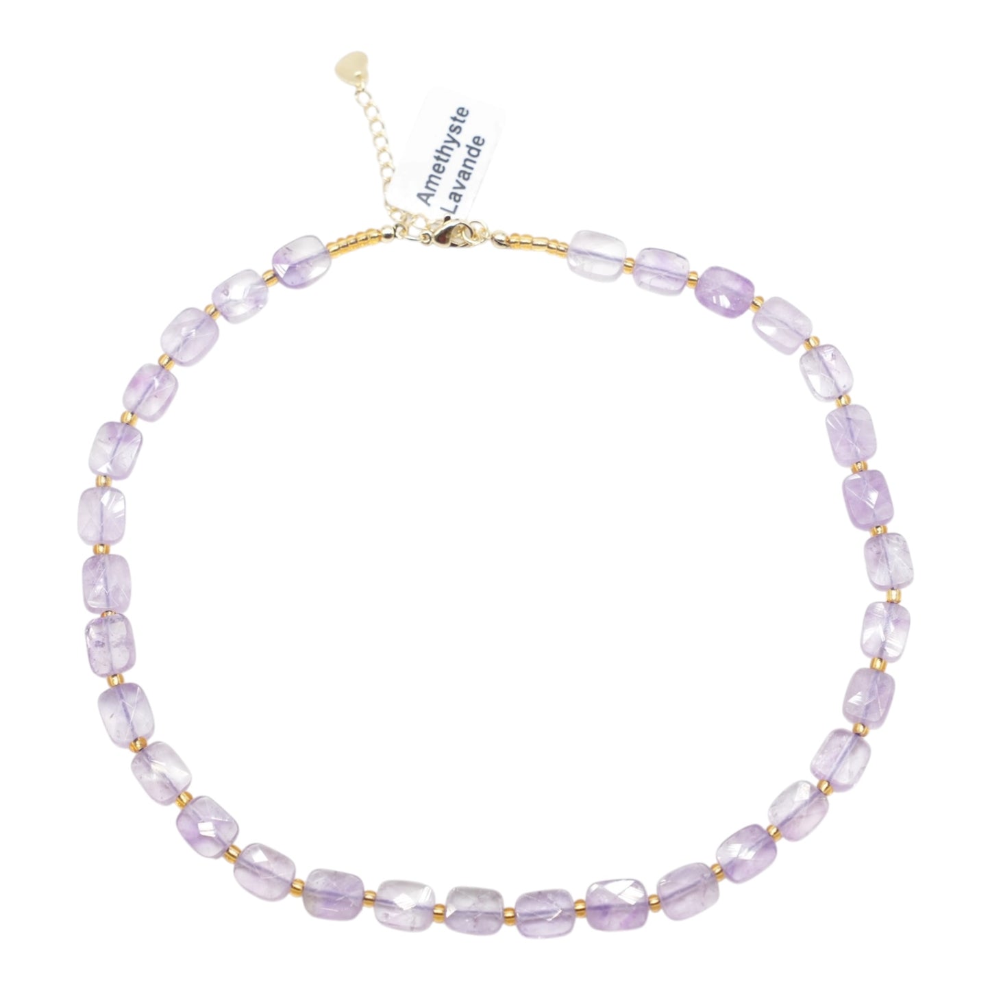 Collier 43 cm 8x10 mm rectangulaire facetté en acier inoxydable dorée (11 pierres disponibles)