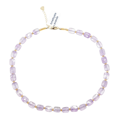 Collier 43 cm 8x10 mm rectangulaire facetté en acier inoxydable dorée (11 pierres disponibles)