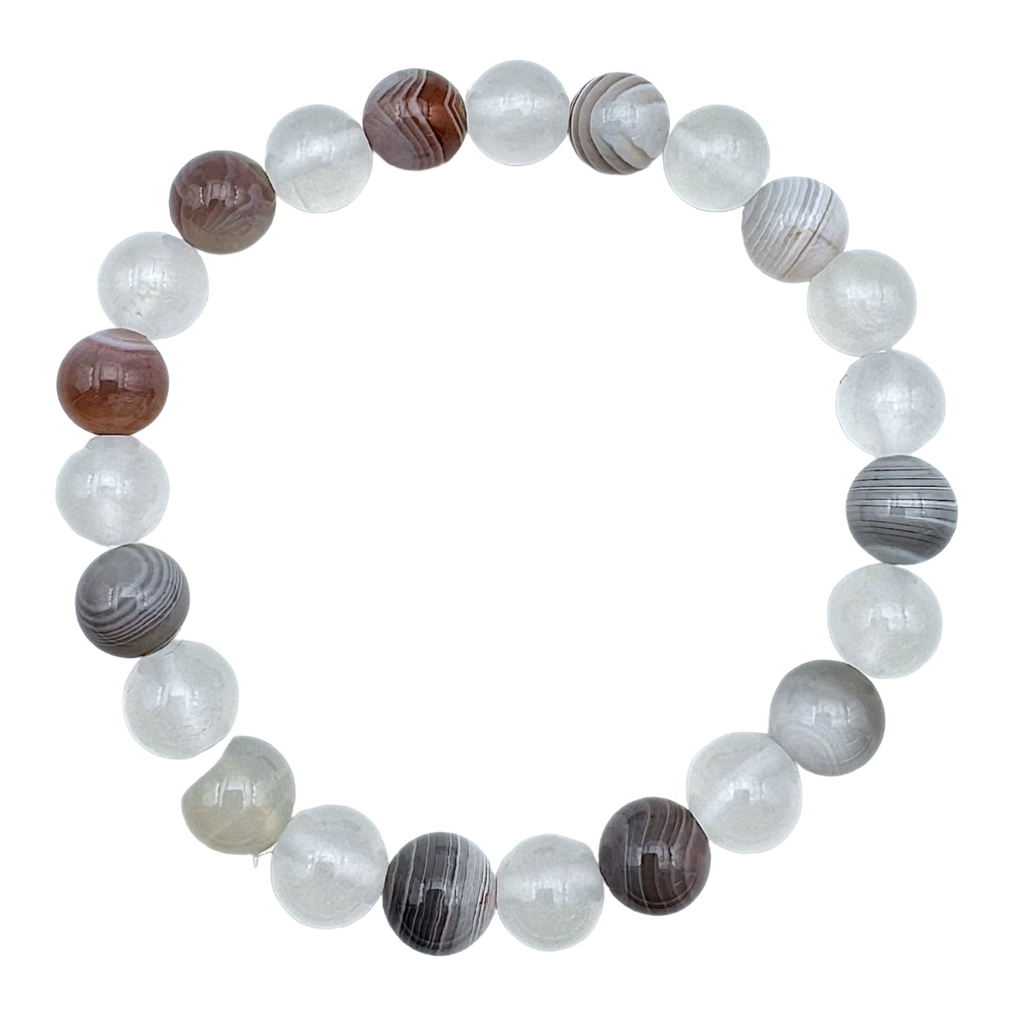 Bracelet Équilibre intérieur AA— Selenite, Agate botswana (numéro 2)