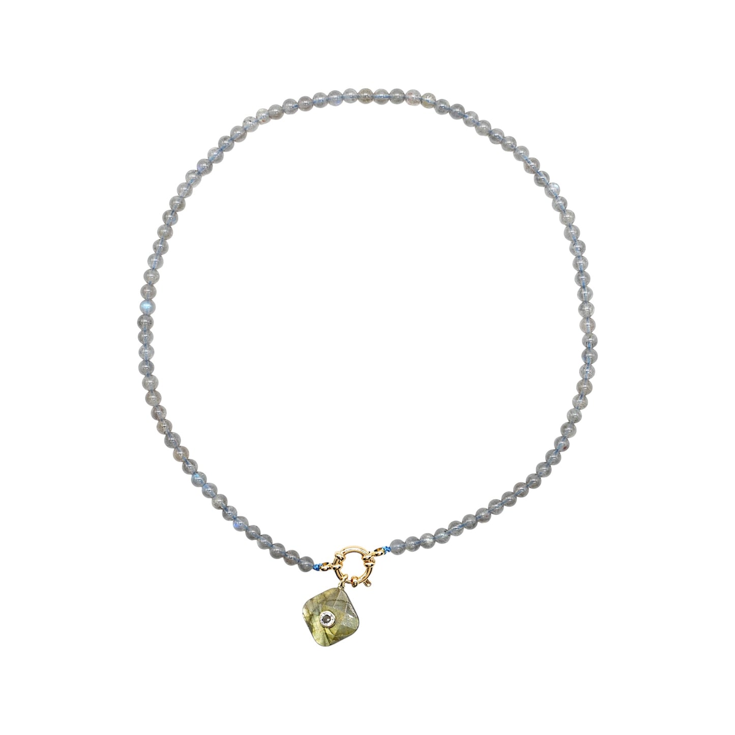 Collier/Pendentif en Labradorite avec pierre Zircon couleur aléatoire (2 formes disponible)