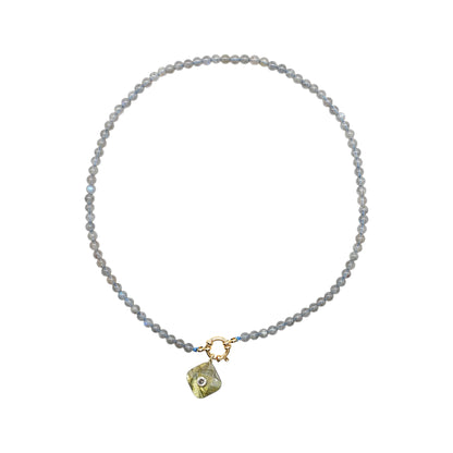 Collier/Pendentif en Labradorite avec pierre Zircon couleur aléatoire (2 formes disponible)