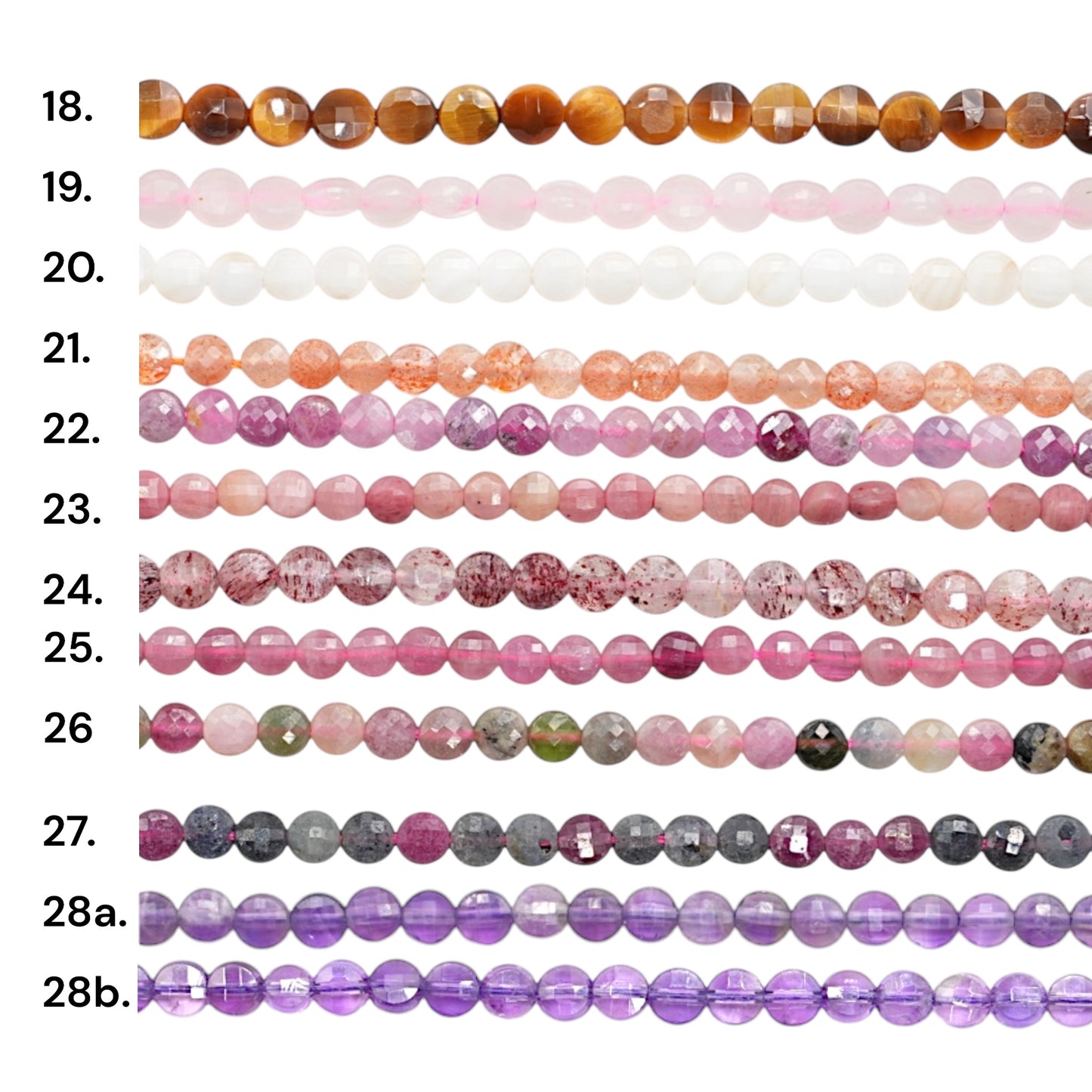 Fil de perle en rond plat facetté 4 mm (27 pierres disponible)