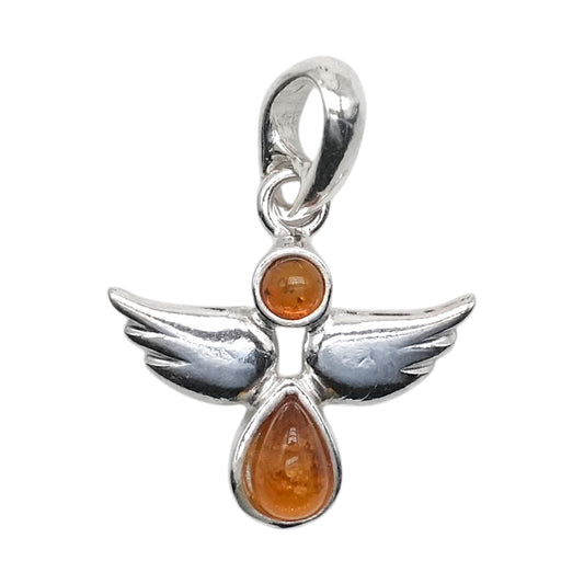 Pendentif ambre & argent forme ange #10