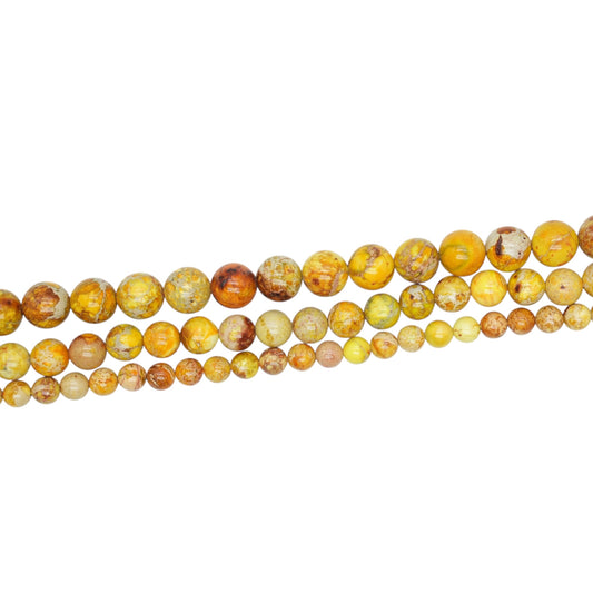 Fil de perle Jaspe Impérial jaune moutarde chauffé