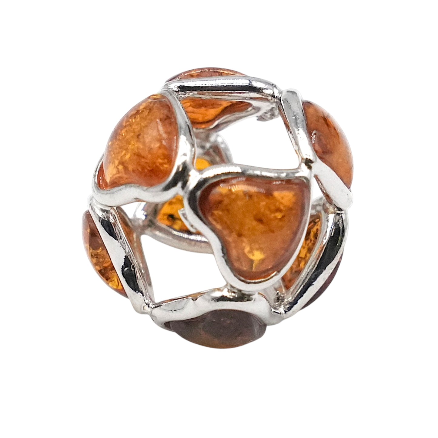 Pendentif bola ambre & argent coeur