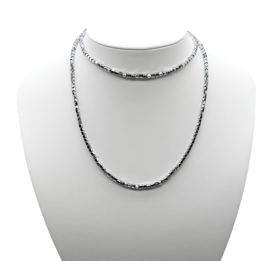 Collier sautoir 70 cm Hématite electroplaquée argenté 4 mm CHA-6