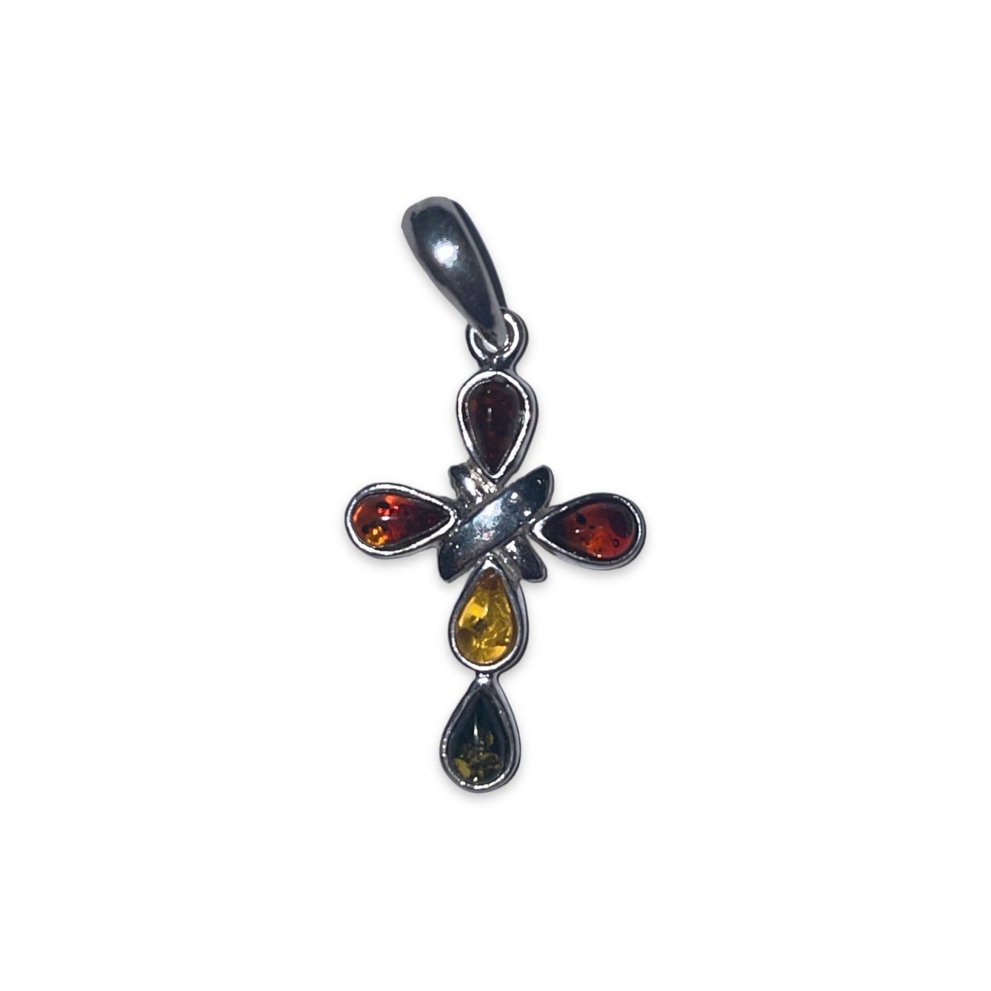 Pendentif ambre & argent forme Croix