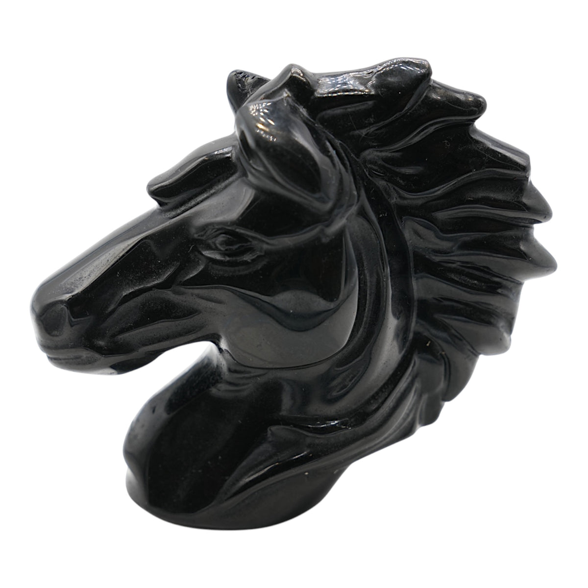 Figurine tête de cheval sculptée Obsidienne noire 10x10x4 cm