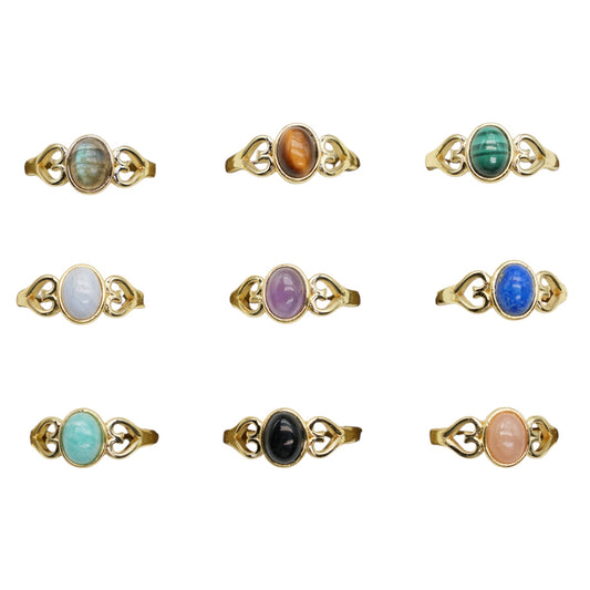 Bague en laiton rhodié doré & pierre naturelle (10 modèles réglables) #10