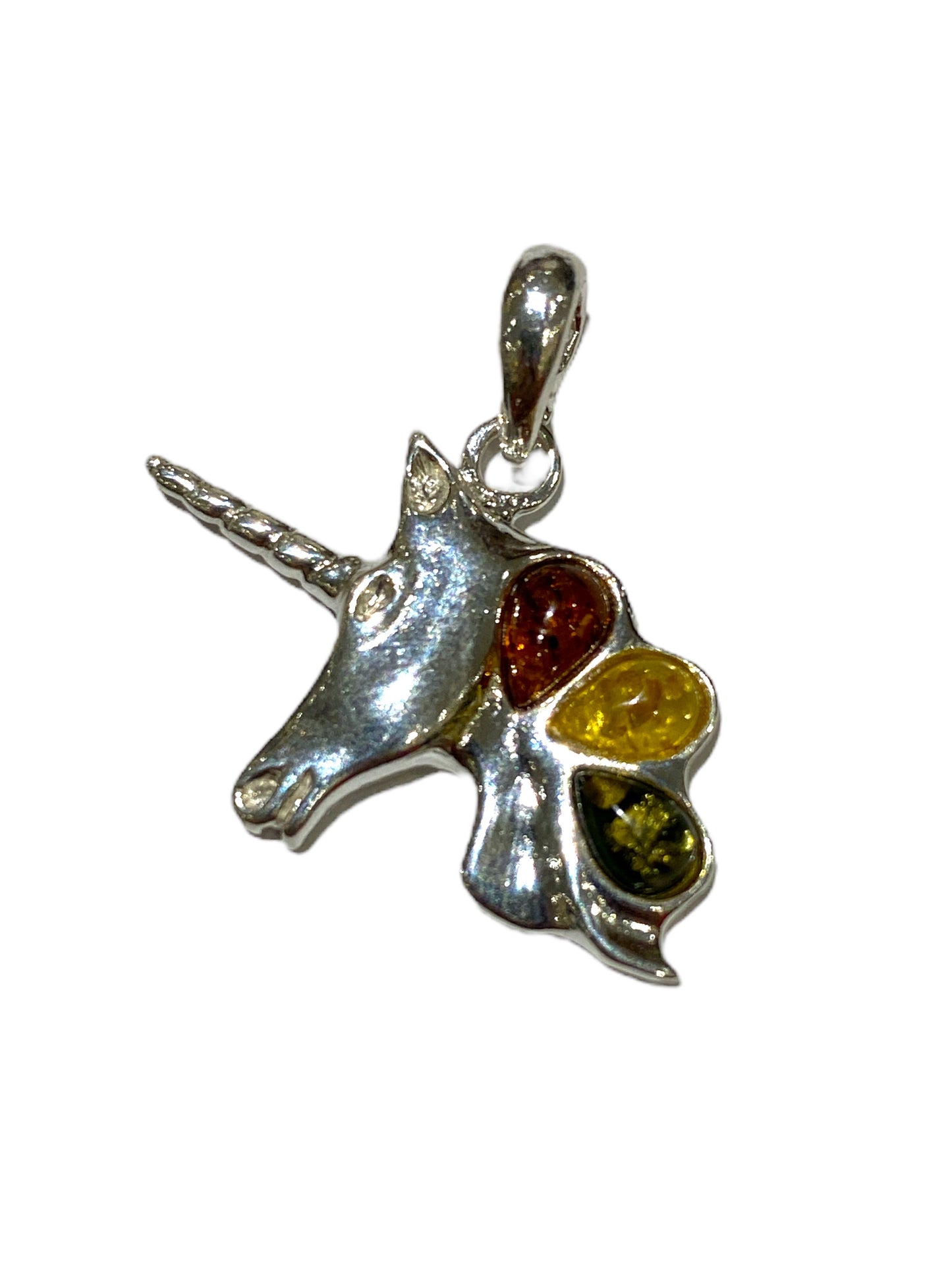 Pendentif ambre & argent forme Licorne