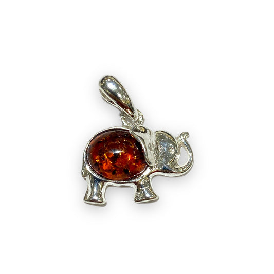 Pendentif ambre & argent forme éléphant