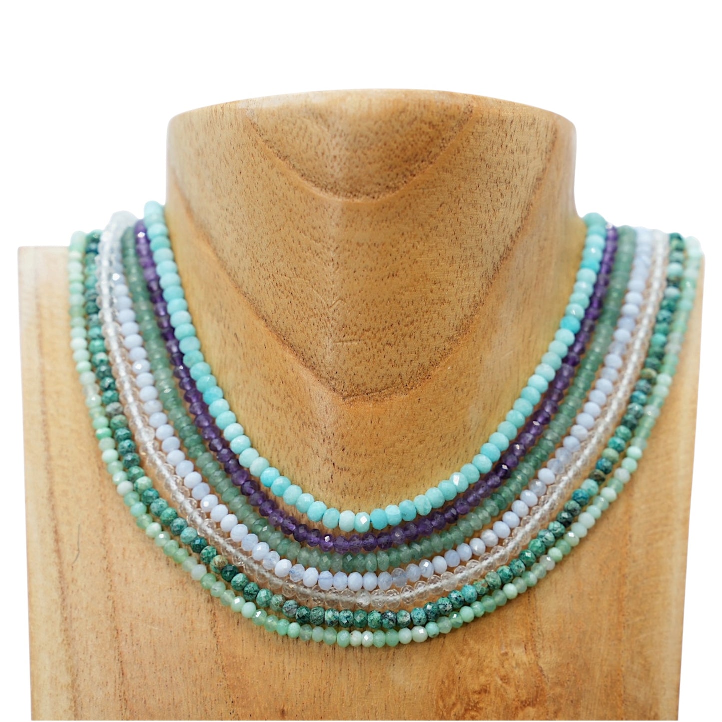 Collier en pierre naturelle facetté 3x4mm acier inoxydable doré/argenté