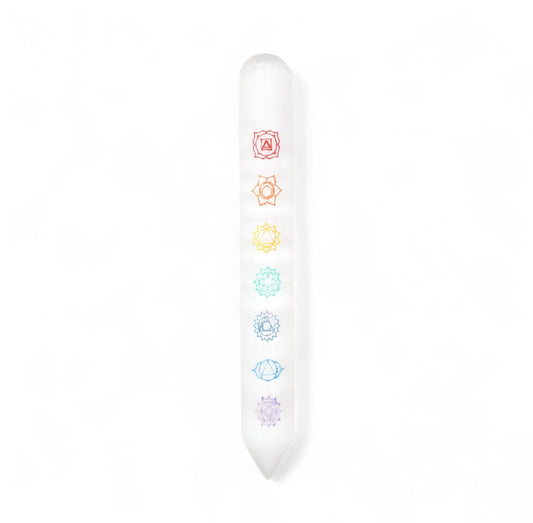 Baguette en Sélénite 7 Chakras (arrondie/pointe) (des défauts peuvent subvenir)