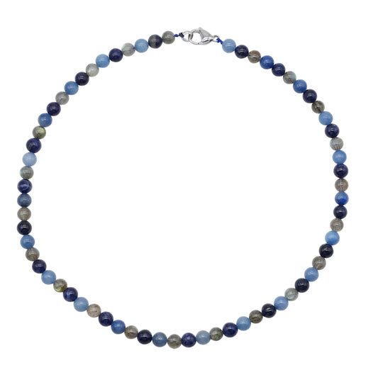 Collier pour hypersensible/communication AA avec fermoir acier inoxydable — aventurine bleue, labradorite & sodalite (numéro 12)