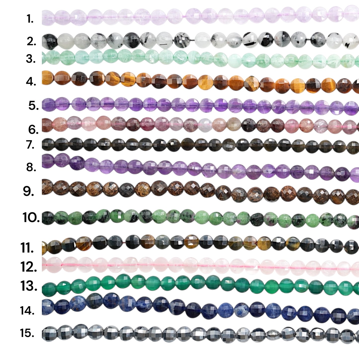 Fil de perle en rond plat facetté 6 mm (15 pierres disponible)