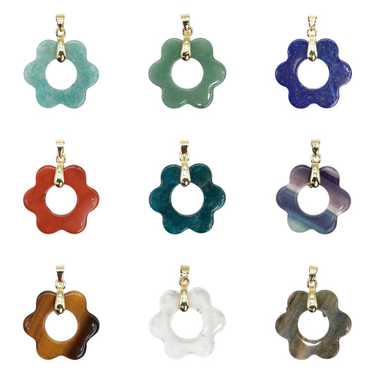 Flower Pendant 25mm — Gold or Silver Bail (11 stones available)