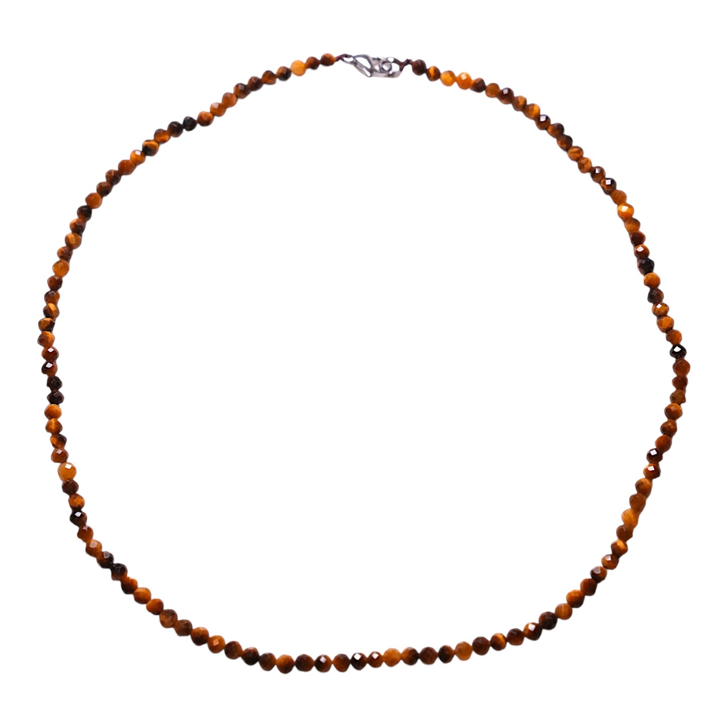 Collier en Œil de tigre perle facettée 4 mm acier inoxydable argenté