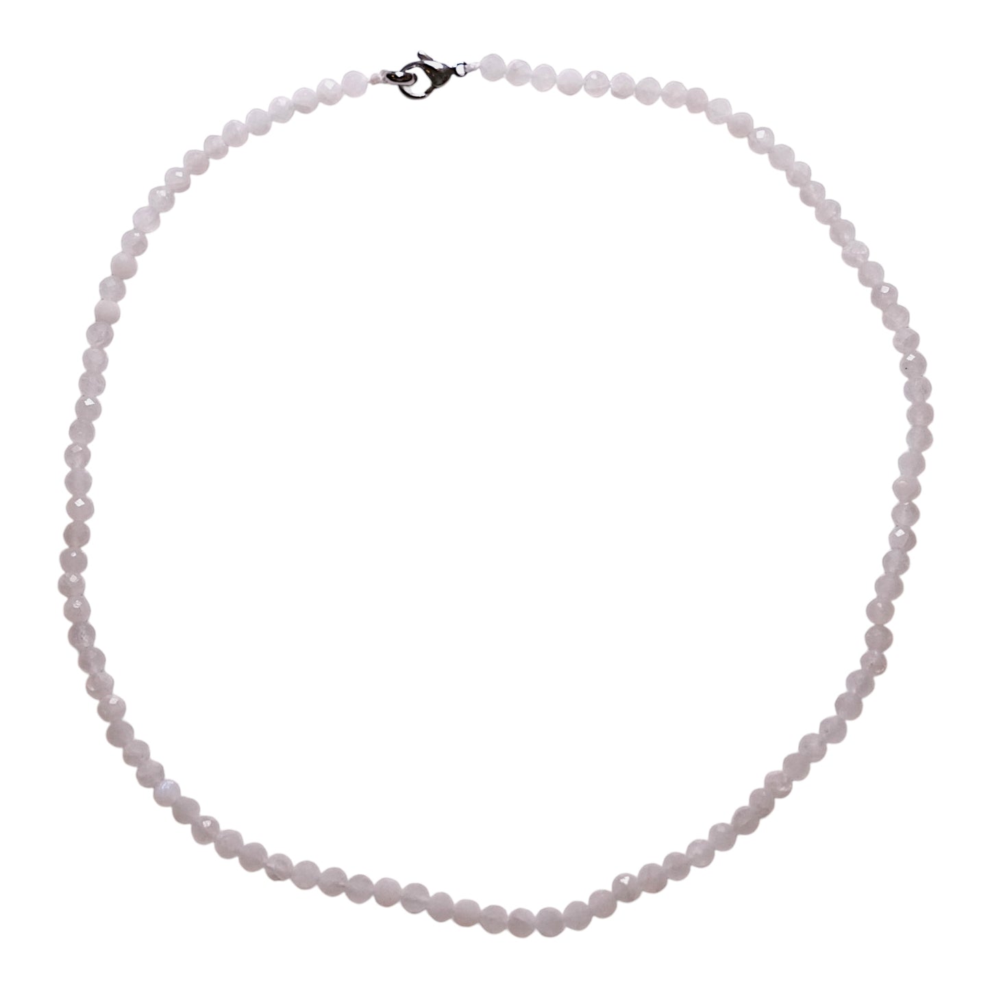 Collier en Pierre de lune bleutée perle facettée 4 mm acier inoxydable argenté