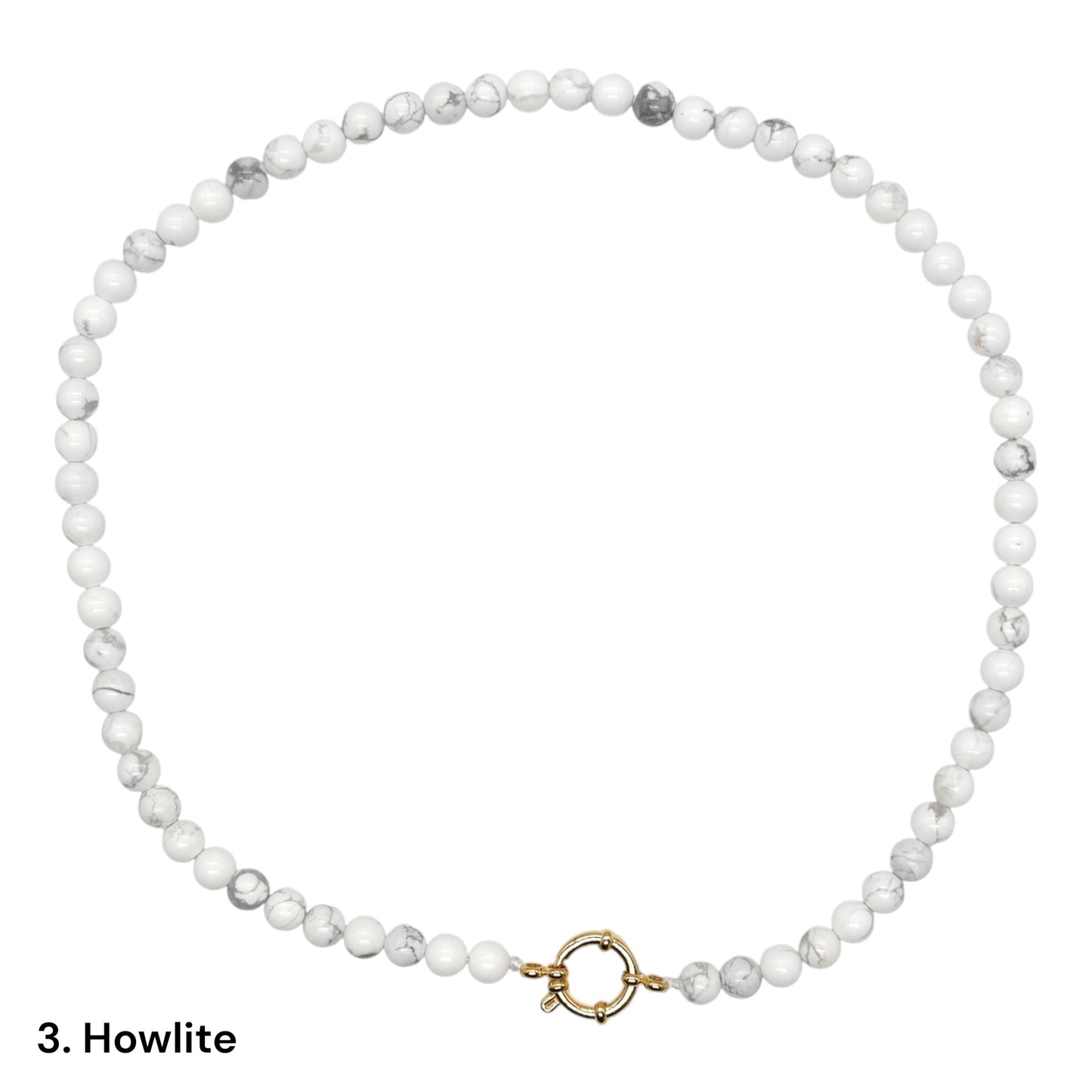 Collier 43 cm 6 mm avec fermoir bouée en acier inoxydable dorée ou argenté (20 pierres disponibles)