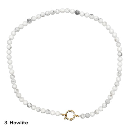 Collier 43 cm 6 mm avec fermoir bouée en acier inoxydable dorée ou argenté (20 pierres disponibles)