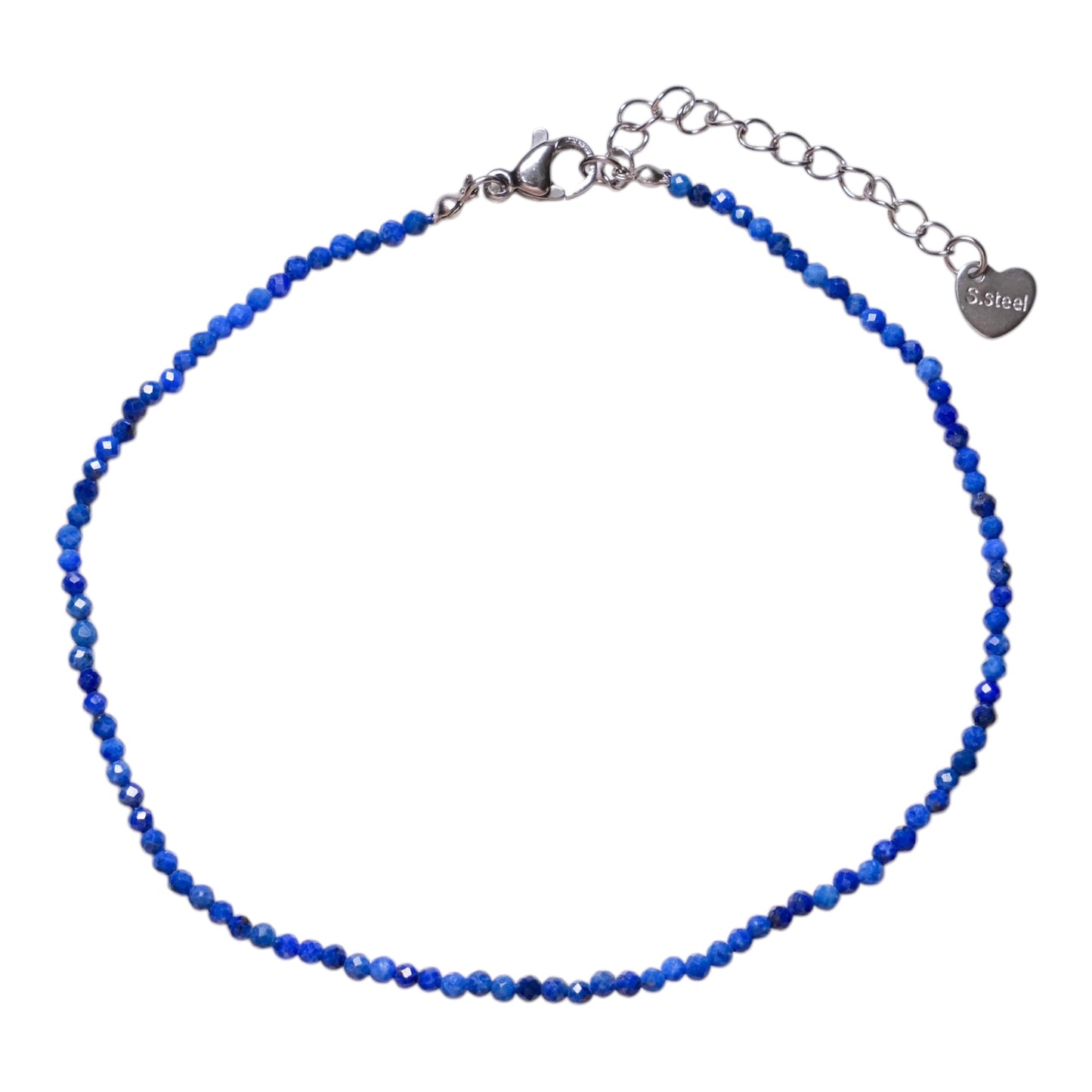 Bracelet/chaine de cheville Lapis perle facetté 2-3 mm avec fermoir acier inoxydable