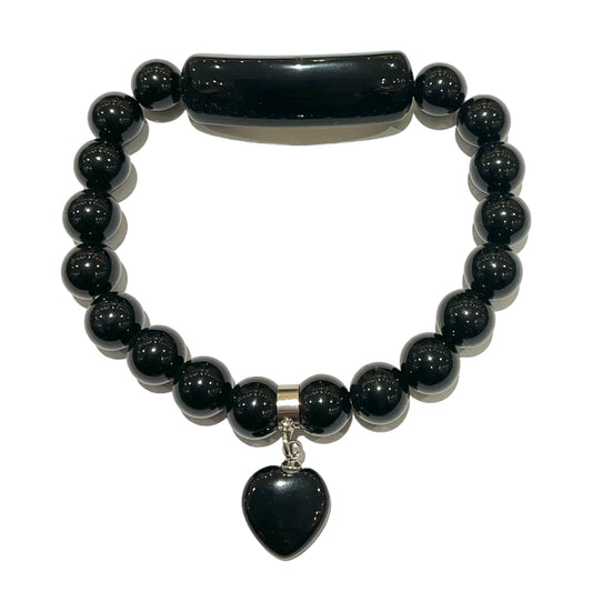 Bracelet Obsidienne noire cœur