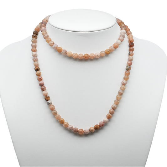 Collier sautoir 75 cm Agate océan claire 6 mm avec fermoir en acier inoxydable argenté