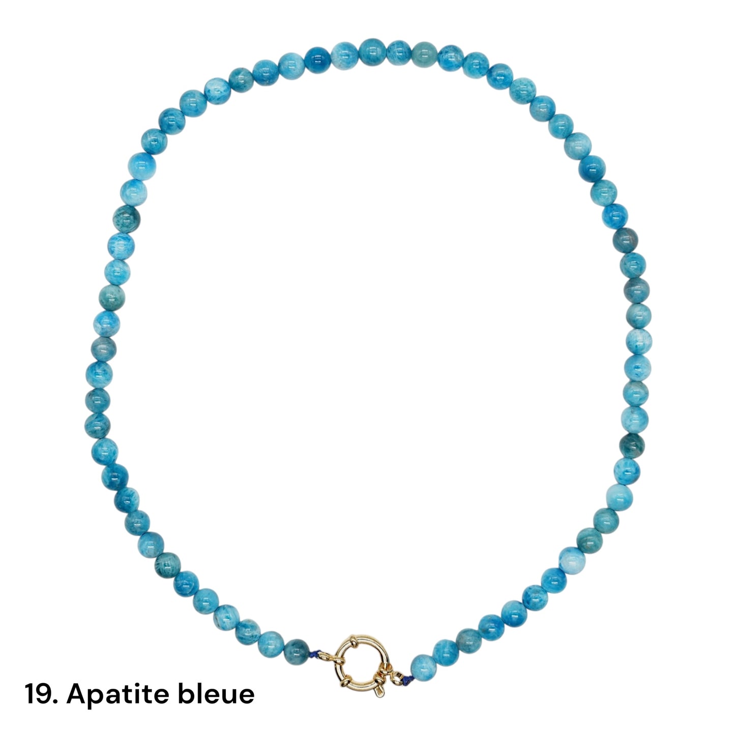 Collier 43 cm 6 mm avec fermoir bouée en acier inoxydable dorée ou argenté (20 pierres disponibles)