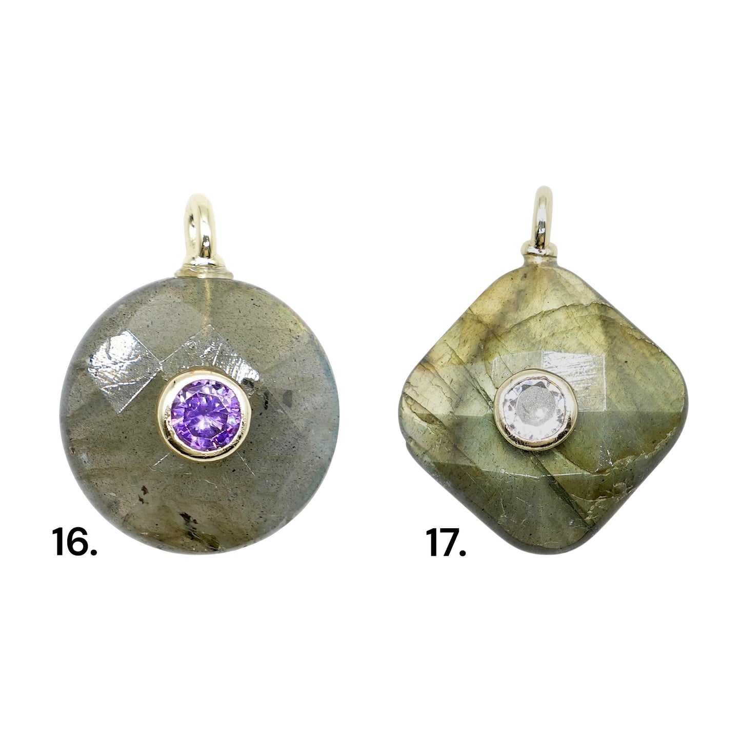 Collier/Pendentif en Labradorite avec pierre Zircon couleur aléatoire (2 formes disponible)