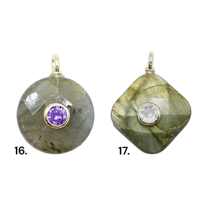 Collier/Pendentif en Labradorite avec pierre Zircon couleur aléatoire (2 formes disponible)