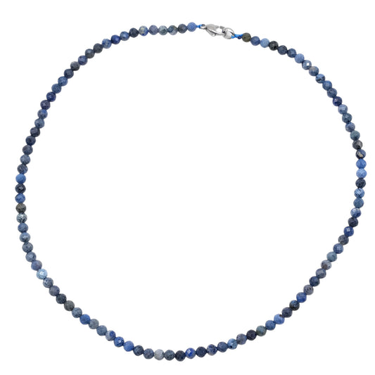 Collier Dumortierite en perle facettée 4 mm acier inoxydable argenté