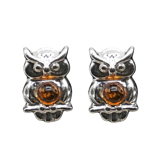 Boucle d'oreille mini hibou ambre & Argent 925 (#14) - Foliesbijoux