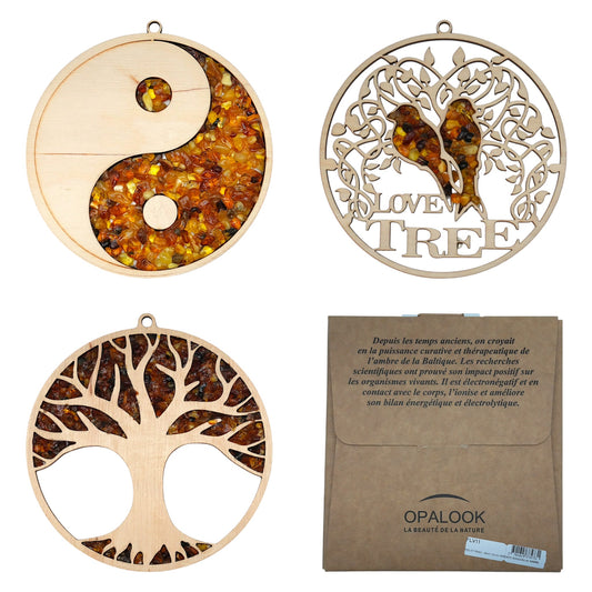 Plaque magnet en bois & ambre baltique 11 cm (3 modèles disponible) - Foliesbijoux