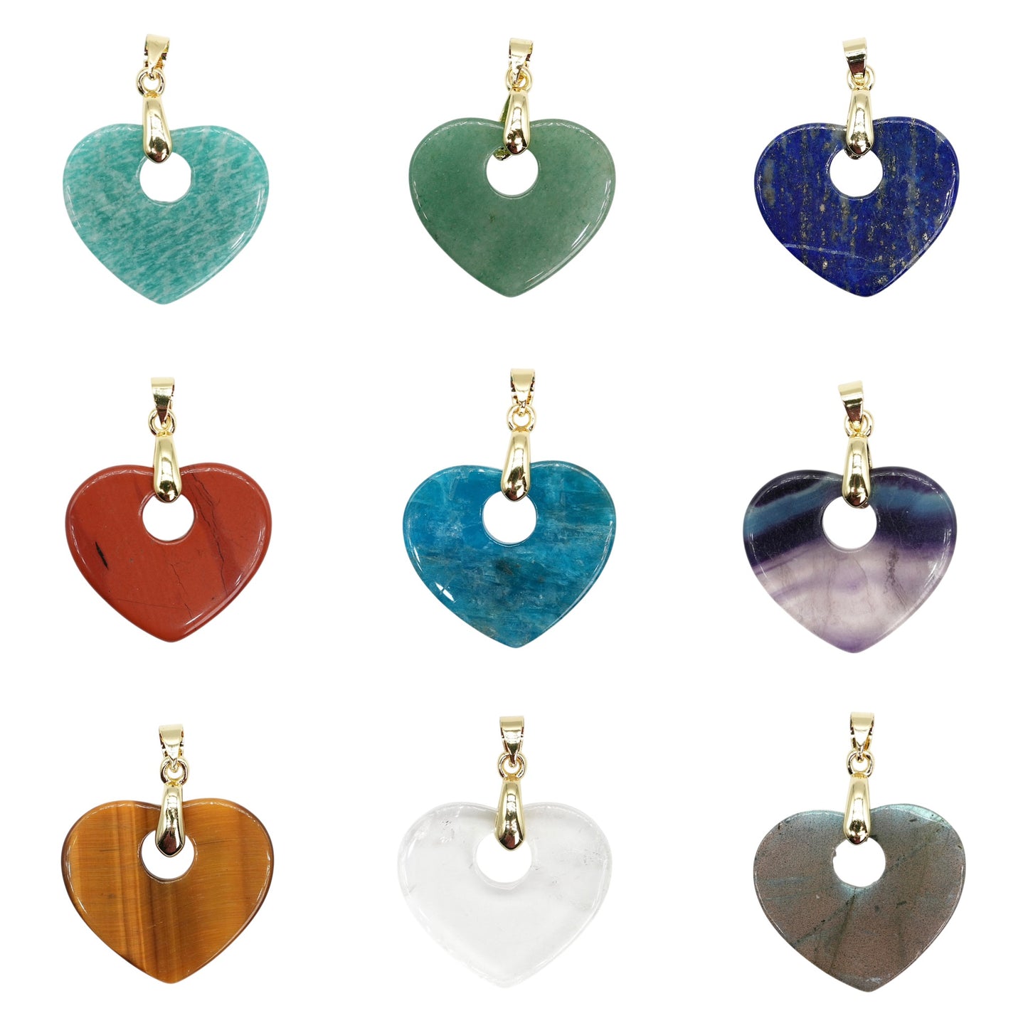 Pendentif Coeur 25 mm — Bélière dorée ou argentée (11 pierres disponible)