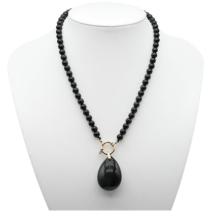 Collier boule en Obsidienne céleste attache bouée en acier doré avec pendentif