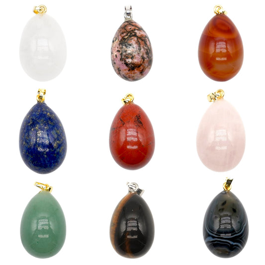 Pendentif forme oeuf 20x30 mm (12 pierres disponible) (bélière doré ou argenté incluse)