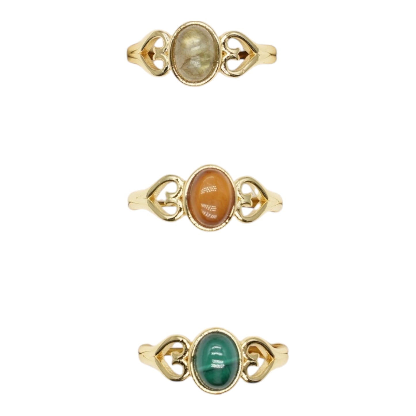 Bague en laiton rhodié doré & pierre naturelle (Réglable) #10