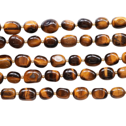 Fil de perle ovale 12x16 mm Œil de tigre avec perles de rocaille (référence 68)