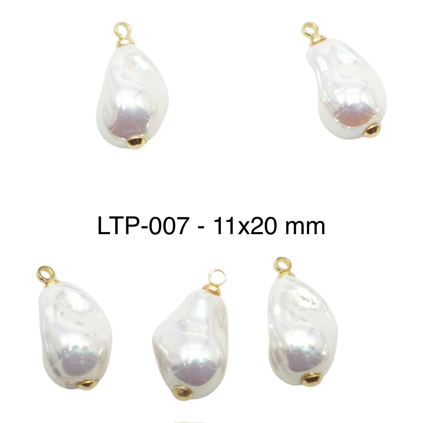 5 Breloques/Pendentifs Perles de Nacre irisée – Finition Laiton Double Rhodié (11 formes disponibles)