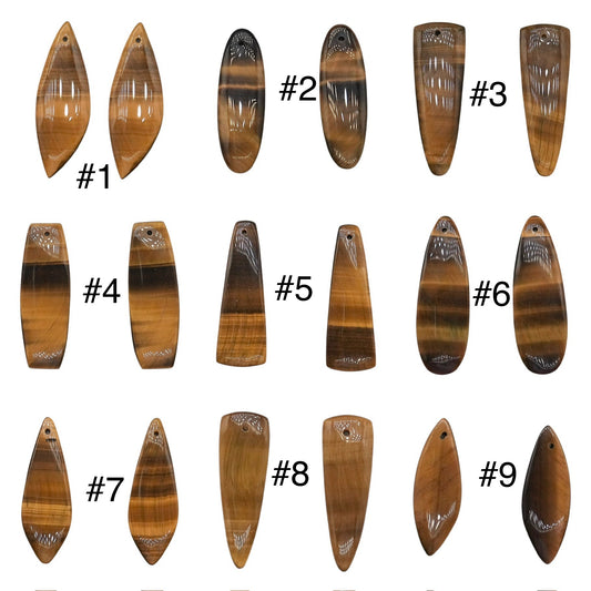 Une paire de deux oeil de tigre pour pendentif ou fabrication de boucle d’oreille - Foliesbijoux