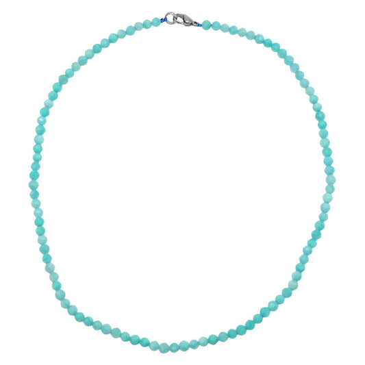 Collier Amazonite du Pérou en perle facettée 4 mm acier inoxydable argenté