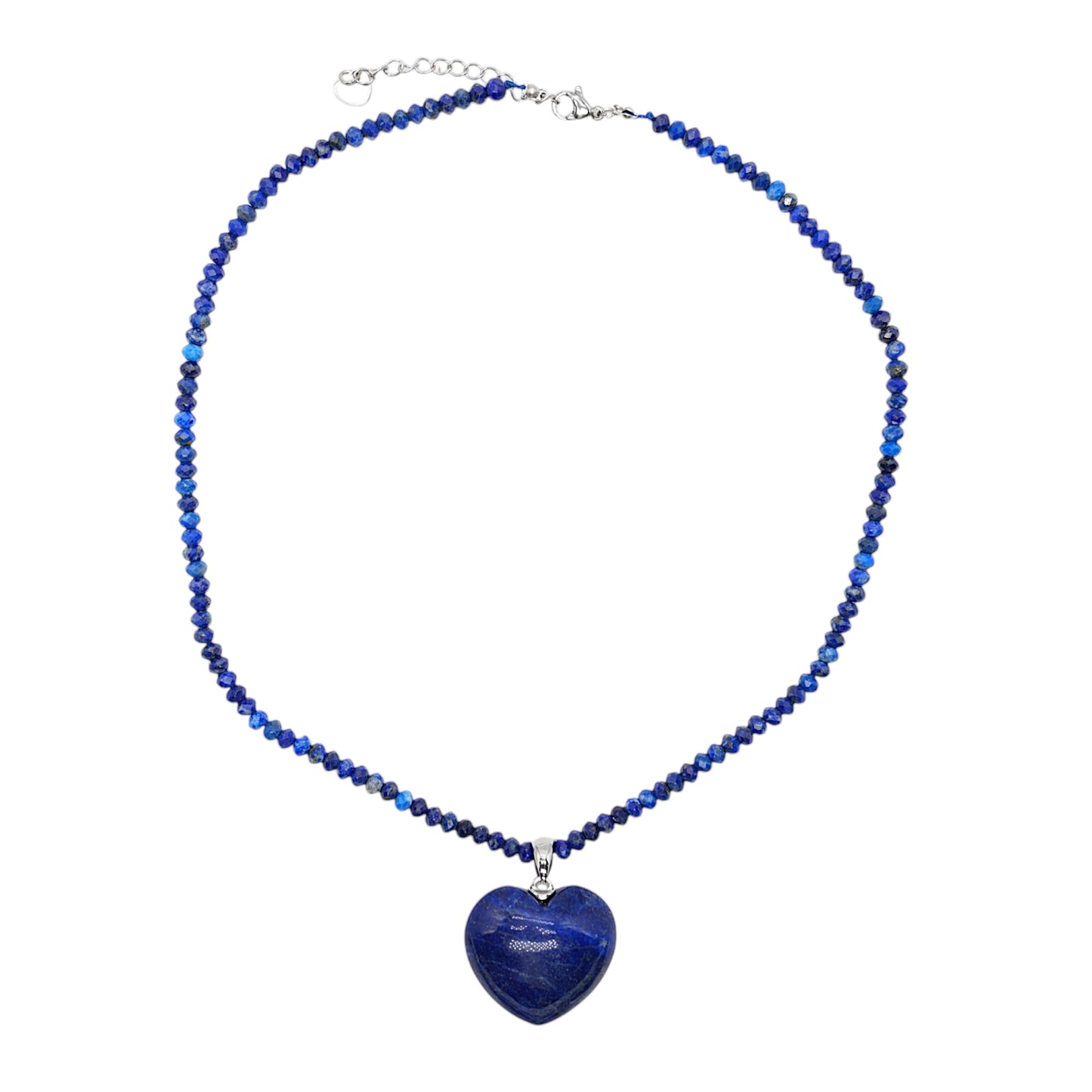 Collier facetté avec pendentif Lapis forme cœur acier inoxydable argenté