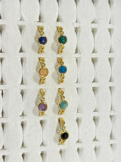 Bague en laiton rhodié doré & pierre naturelle (Réglable) #7