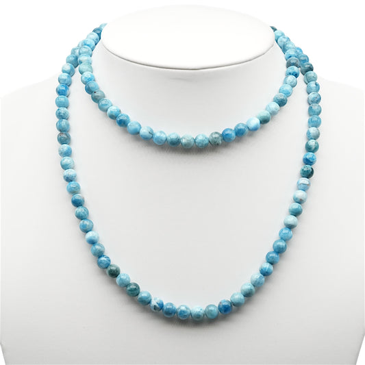 Collier sautoir 75 cm boule Apatite bleue 6 mm