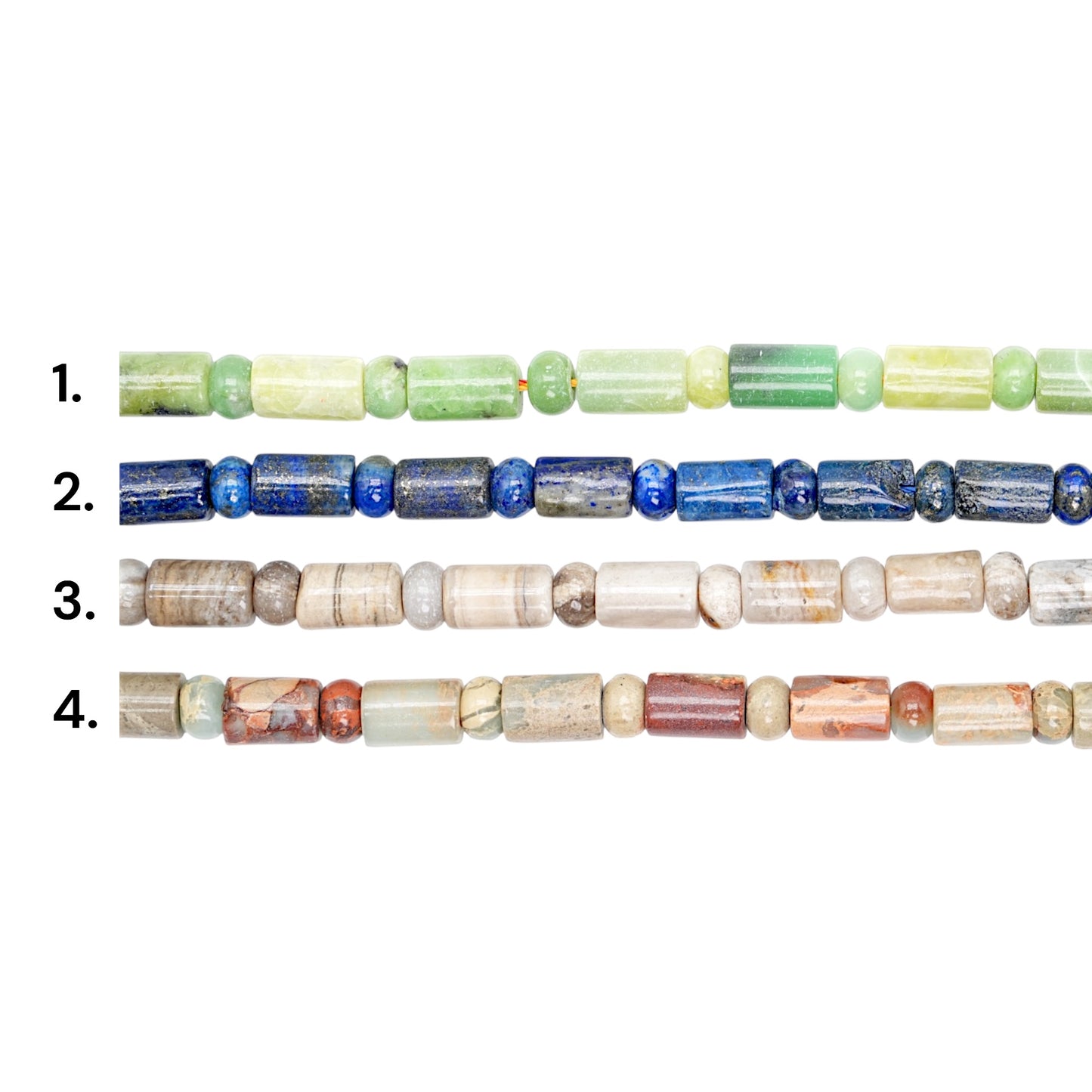 Fil de perles tubes avec rondelles (4 pierres disponible)