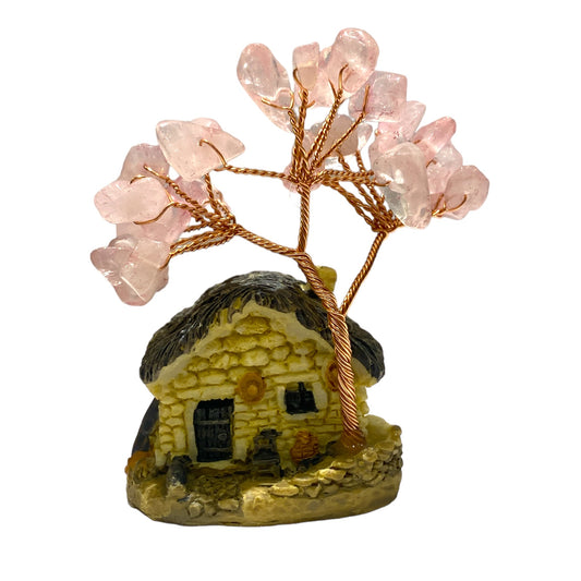 Maison avec Arbre de vie en Quartz rose - Foliesbijoux